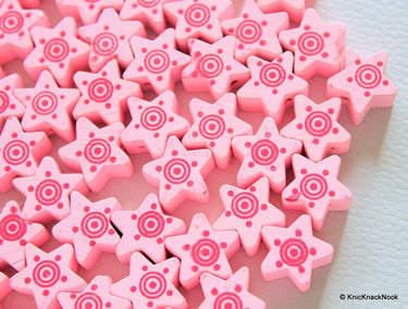 Pink Wood Star Beads x 10